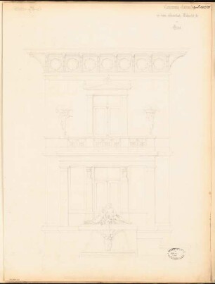 Villa, Gera Monatskonkurrenz April 1878: Aufriss Gartenansicht (Ausschnitt); Maßstabsleiste