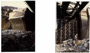 Grünwettersbachviadukt, km 265,767 - 265,888 Abbruch der alten Bogenbrücke und der Kriegsbrücke (R-Gerät).