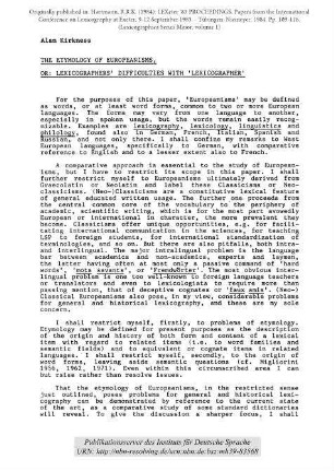 The etymology of Europeanisms, or: lexicographers' difficulties with 'lexicographer'
