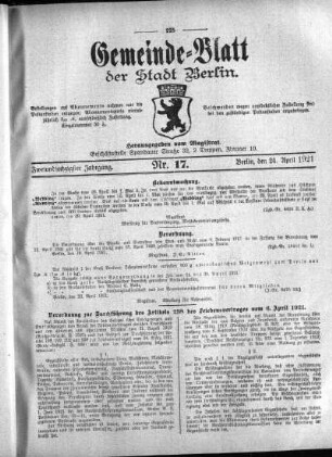 1921,17: Nr. 17, 24. April 1921