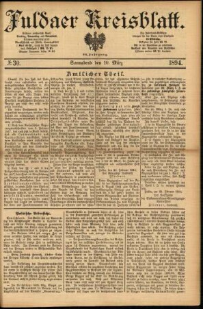 Erste Ausgabe vom Samstag, den 10. März 1894.