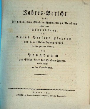 Jahres-Bericht über die Königlichen Studienanstalten zu Bamberg. 1827/28, 1827/28 (1828)