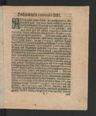 Hochgeneigter curieuser Leser.