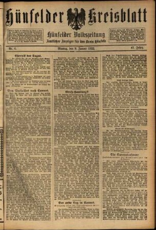 Ausgabe vom Montag, den 09. Januar 1922.
