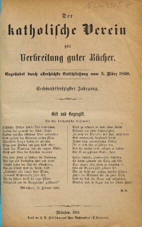 Der Katholische Verein zur Verbreitung Guter Bücher. 56. 1886