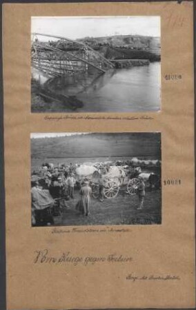 Gesprengte Brücke im Moravatale, daneben erhaltene Brücke