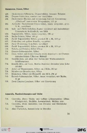 Aquarelle, Handzeichnungen und Stiche (Nr. 710-734)