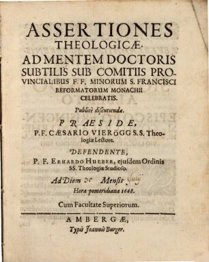Assertiones theol. ad mentem Doctoris Subtilis