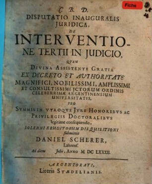 Disp. inaug. iur. de interventione tertii in iudicio