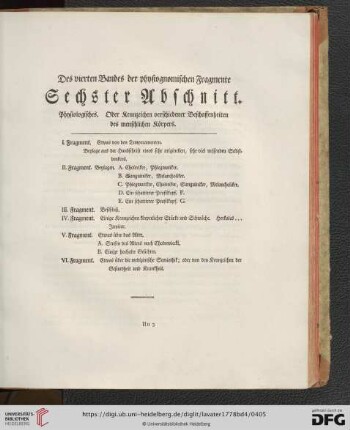 Des vierten Bandes der physiognomischen Fragmente sechster Abschnitt