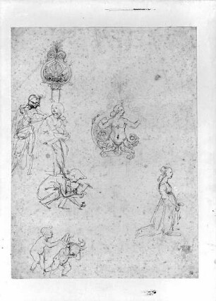 Studienblatt mit Figuren und Ornamenten
