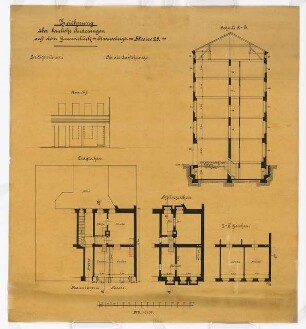 Bauliche Änderungen Mehrfamilienhaus Straussberger Str. 28, Berlin-Friedrichshain: Ansicht, Grundriss Erdgeschoss, Kellergeschoss und 1. bis 4. Obergeschoss, Schnitt 1:100