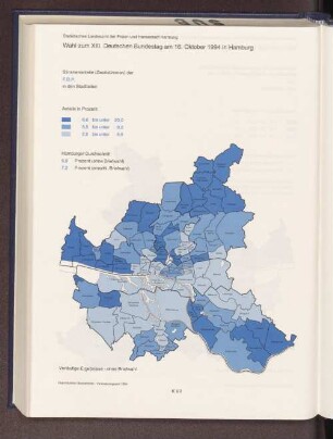 Stimmenanteile (Zweitstimmen) der F.D.P. in den Stadtteilen