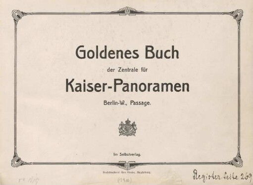 Goldenes Buch der Zentrale für Kaiser-Panoramen Berlin-W., Passage