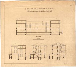 Billing, Hermann; Singen; Krankenhaus - Wirtschaftsgebäude (Längsschnitt; Querschnitte)