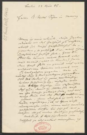 Brief an B. Schott's Söhne : 23.04.1885