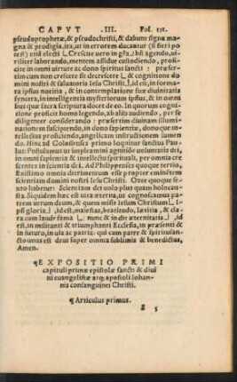 Expositio Primi capituli primae epistolae ...
