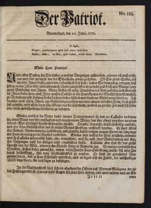 No. 129. Donnerstags, den 20. Junii, 1726