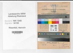 Entnazifizierung Heinrich Ritzerfeld , geb. 28.04.1902 (Bahnsekretaer)