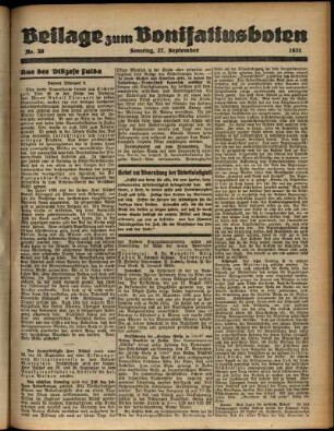 Zweite Ausgabe vom Sonntag, den 27. September 1931.
