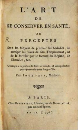 L' Art de se conserver en Santé