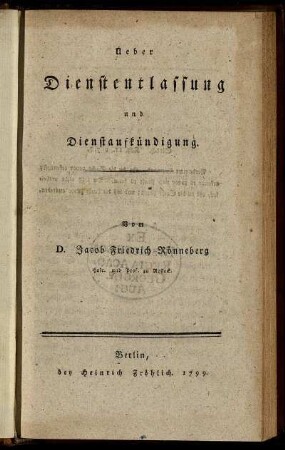 Ueber Dienstentlassung und Dienstaufkündigung