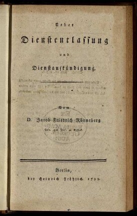 Ueber Dienstentlassung und Dienstaufkündigung