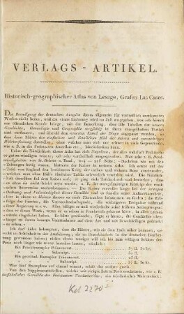 Historisch-geographischer Atlas von Lesage, Grafen Las Cases.