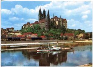 Meißen. Albrechtsburg und Dom . Elbe mit Dampfer "Pirna"