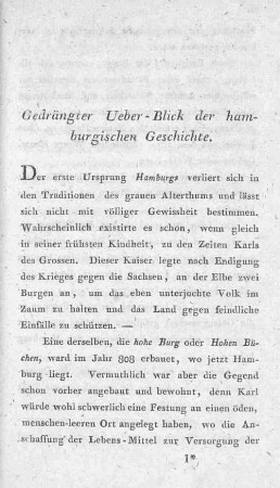 Gedrängter Ueber-Blick der hamburgischen Geschichte.