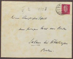 Briefumschlag, adressiert an Prinz Max von Baden