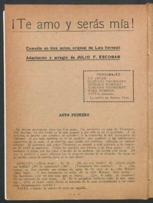 1921003700: ¡Te amo y serás mía! : comedia en tres actos