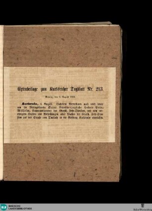 Karlsruher Tagblatt, Extrabeilage zum Karlsruhe Tagblatt Nr. 213