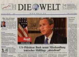 Fragment der Tageszeitung "Die Welt" zur Misshandlung irakischer Häftlinge durch US-Besatzungstruppen