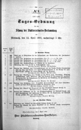 Tages-Ordnung, 12. April 1905