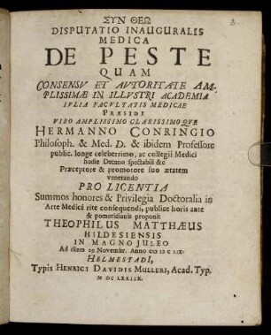 Disputatio Inauguralis Medica De Peste