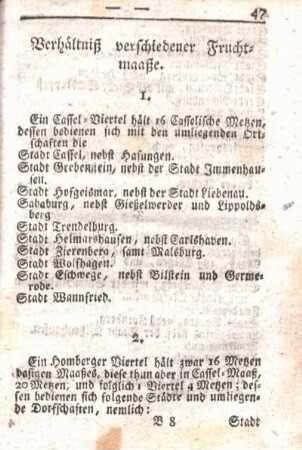 Verhältniß verschiedener Fruchtmaaße.