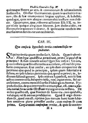 CAP. IV. Quo censoris hypothesis tertia contumeliosa repudiatur.