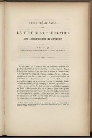 Etude Preliminaire Sur La Cinese Nucleolaire