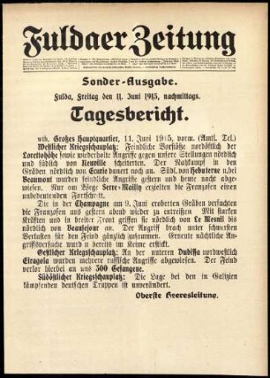 Ausgabe vom Freitag, den 11. Juni 1915.