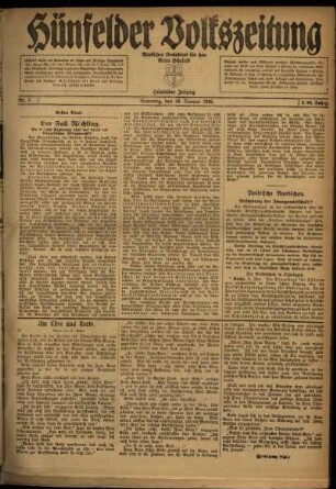 Erste Ausgabe vom Samstag, den 10. Januar 1920.