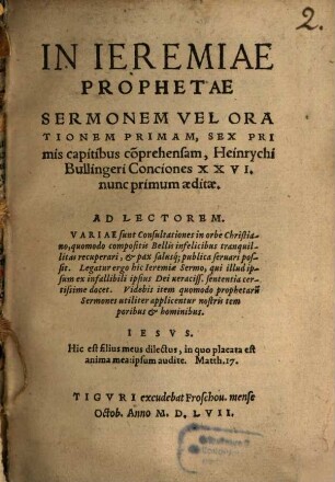 In Jeremiae Prophetae Sermonem primam Conciones 26