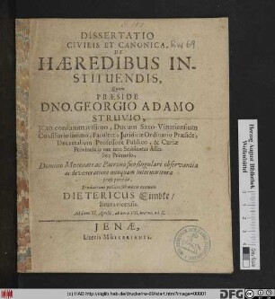 Dissertatio Civilis Et Canonica, De Haeredibus Instituendis