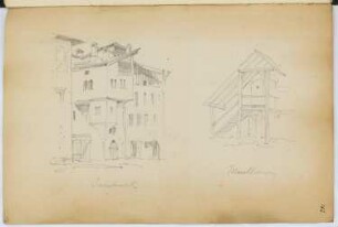 Casa Ranzi, Trient / Dachstuhl, Maulbronn: Perspektivische Ansichten (aus: Skizzen- und Fotoalbum 5)