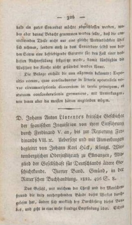 326-341 [Rezension] Johann Anton Llorente's Kritische Geschichte der spanischen Inquisition