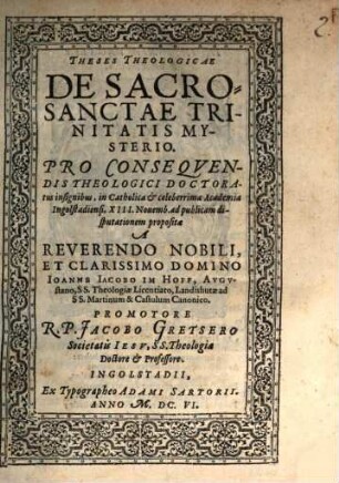 Theses theol. de sacrosanctae trinitatis mysterio