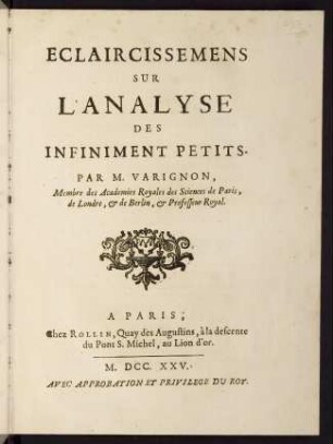 Eclaircissemens sur l' analyse des infiniment petits