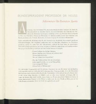 Bundespräsident Professor Dr. Heuss Schirmherr des deutschen Sports