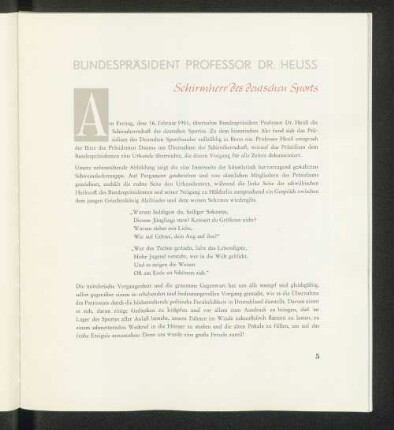 Bundespräsident Professor Dr. Heuss Schirmherr des deutschen Sports