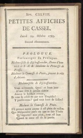 No CXLVIII (Lundi 24. Octobre 1785)